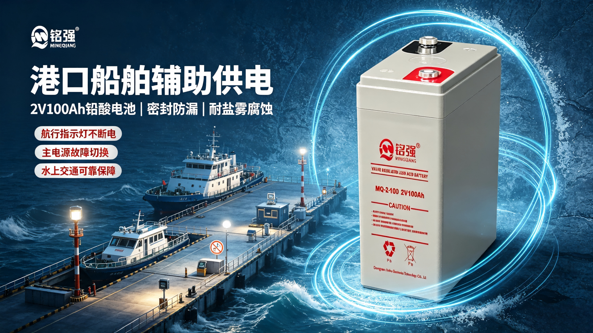 2V100Ah 铅酸电池在港口航运船舶辅助供电应用